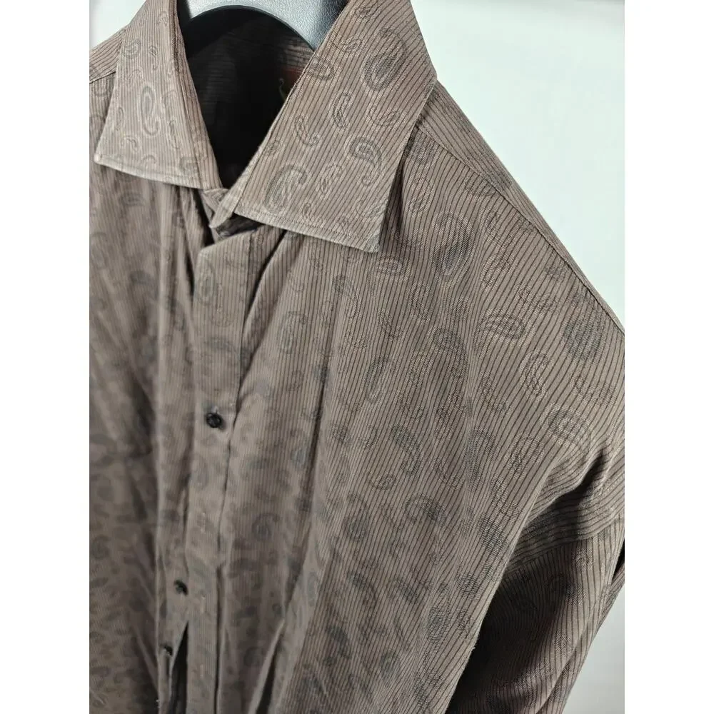 Men's TailorByrd Button Down Shirt Brown Paisley XL/TG
